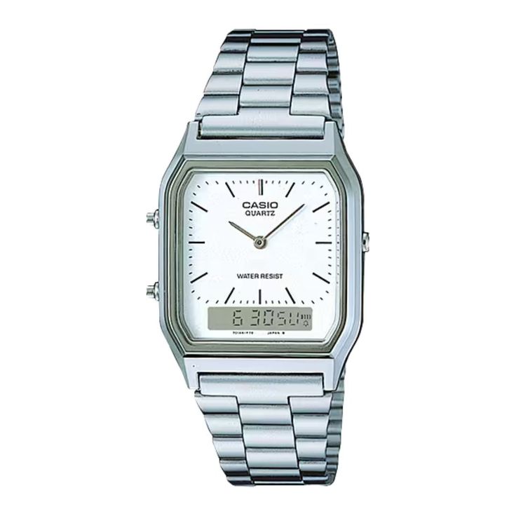 Casio AQ-230A: Silver Bracelet & White Dial