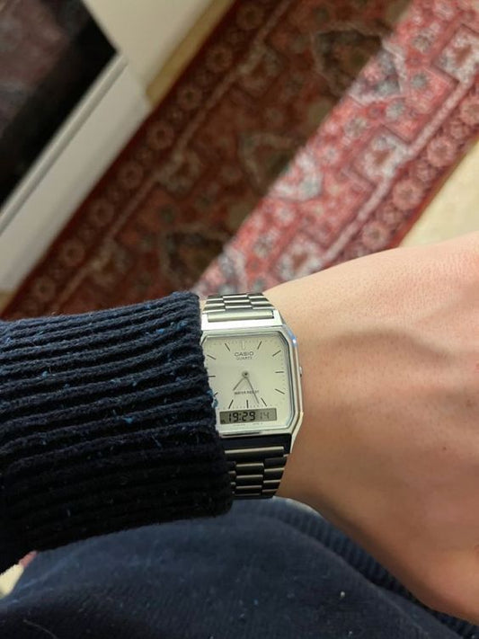 Casio AQ-230A: Silver Bracelet & White Dial